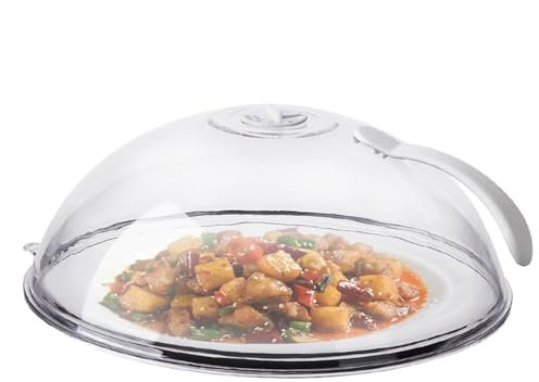 Cubierta transparente para microondas, cubierta térmica para tazón, cocina a prueba de polvo, con asa, aislamiento y conservación de la frescura y calentamiento seguro del microondas, herramienta