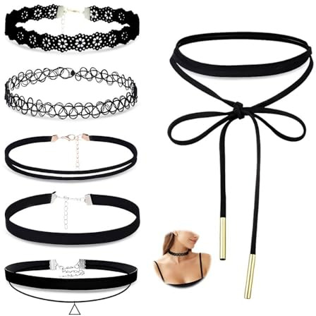 HMCEY 6 Pièces Choker Necklace,Collier Ras De Cou Femme,Collier Gothique Halloween,Choker Dentelle Noire,Classique Colliers Chokers Tatouage,Colliers Cosplay,Chokers Christma pour Fête d'anniversaire