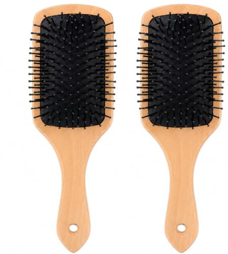 Lot de 2 brosses à cheveux en bambou pour tous les types de cheveux
