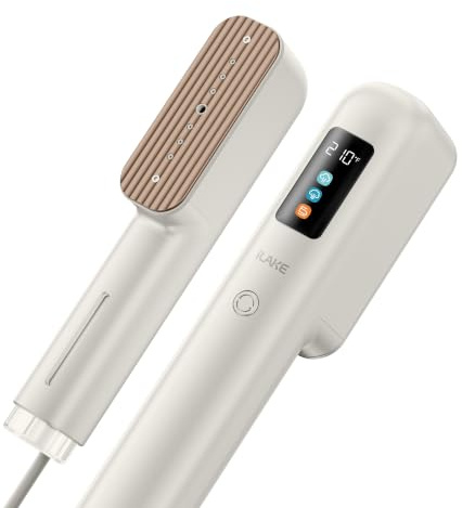 iLake Travel Steamer for Clothes, 100-240V Dual Voltage Handheld Steamer & Iron 2-in-1, Digital Display, 20s Heat Up, Auto Shut-Off, Worldwide Use for Home & Business Travel (Gold)