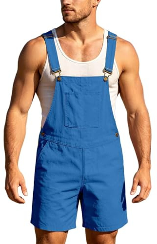 Générique Salopette en Jean pour Homme Short D'été Combinaison en Jean Salopette Cargo Baggy Pantalon de Travail Court Coupe Ample Vintage avec Poches