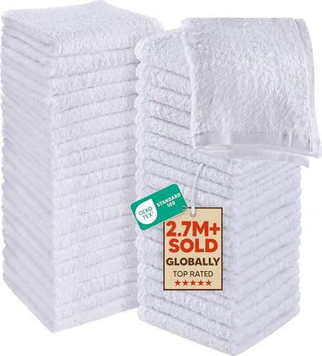 Utopia Towels 60 Pack Cotton Washcloths Set, 100% Ring Spun Cotton, Premium Flannel Face Cloths, Highly Absorbent and Soft Feel Fingertip Towels, White