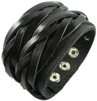 Original Tribe Fashion Punk Adjustable Leather Wristband Cuff Bracelet - Great for Men, Women, Teens, Boys, Girls Sl2460 (Black)