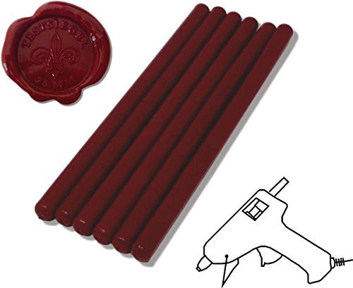 UDIG 7 mm Siegelwachs Bordeauxrot für Wachspistole 6er Pack, Weinrot dunkelrot