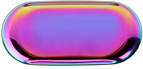 Plateau de Rangement en Acier Inoxydable de Style Nordique cosmétique Bijoux Plaque de gâteau aux Fruits pour Bureau Bureaux(S- Arc en Ciel)