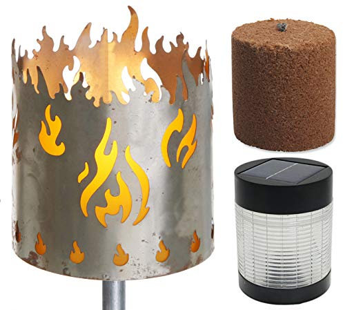 Gartenfackel Feuer Feuerschale Metall mit Stiel Brennmittel Solarlampe LED