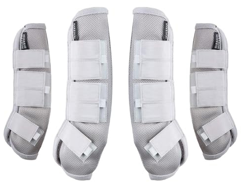 Harrison Howard Horse Fly Prevention Fleece-Edging Nylon Strap Fly Boots Horse Leg Guards Set of 4 -Silver (Full)