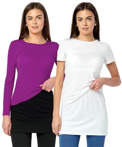 Merry Style Rallonge Extension Ceinture T-shirts Mini Jupe Moulante Femme 2 Pack MS10-202 (2Pack-Noir/Blanc, 4XL)