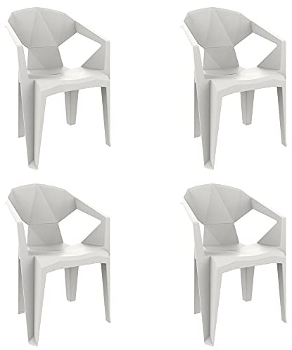 garbar Delta Set 4 Silla con Brazos Exterior | jardín, terraza, balcón, Picnic, Camping, Catering, Eventos, reuniones | diseño, Ligero, apilable | Blanco