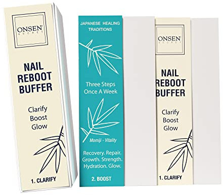 Lucidante per Unghie Professionale + Combo Tamponi di Ricambio, Blocco Lucidante per Unghie con Ultimate Shine e 3 Metodi di Lucidatura - Onsen - Liscio & Brillante Dopo Lima per Unghie