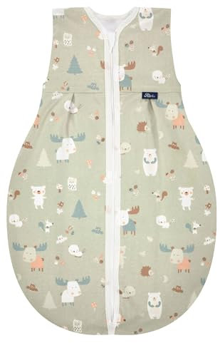 Alvi Baby Kugelschlafsack Molton Baby Forest/Leichter Sommerschlafsack ohne Ärmel Kinderschlafsack unwattiert TOG 0,5 / Babyschlafsack waschbar für Jungen Mädchen