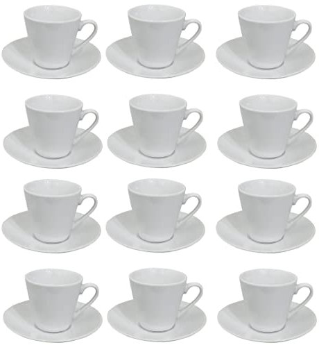 Hogar y Mas Juego de Café Barista Classic 24 Piezas 12 Tazas y 12 Platos de Porcelana Blanca. Servicio de Café para 6 Personas