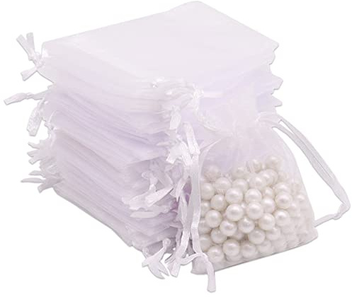 Leeyunbee 100PCS 7x9cm Bolsas de Organza Blanco, Bolsitas de Organza