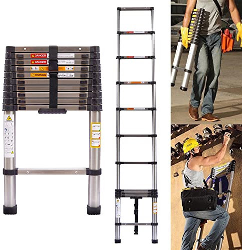 Échelle télescopique de 3,2 m, échelle télescopique pliable pour maison, grenier, toit de camping-car, en acier inoxydable, capacité de charge de 150 kg