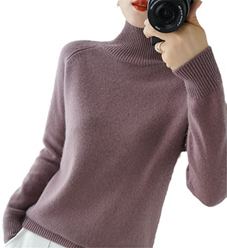 Autumn And Winter High-Neck Sweater Women Short Thick Korean Version With A Half-High Neck Knitted Inner Wool Shirt Lilac M