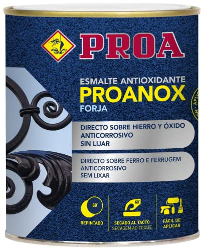 Esmalte antioxidante directo sobre óxido FORJA. Gris acero. 750 ML. Pintar sobre hierro y óxido sin necesidad de imprimación. PROANOX.