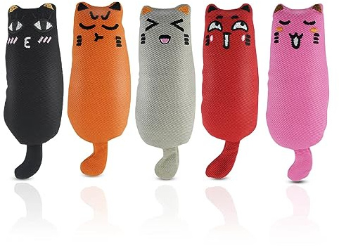 Soft Indoor Cat Toys Self Play Interactive Pillows Catnip Filled 5PCS Plush Kitten Teething Set Cute Kitty Chew Bite Resistant Cartoon Mouse Pet Supplies Gifts