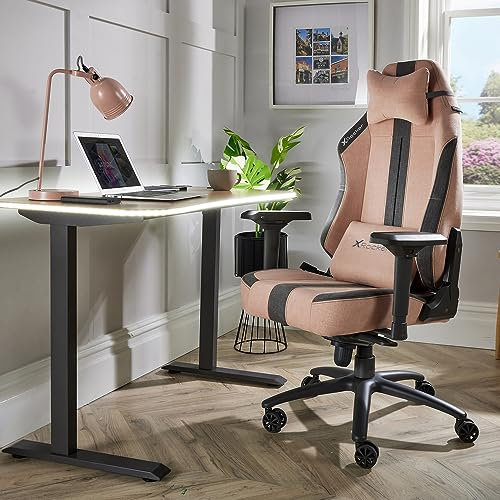 X-Rocker Onyx Gaming Chair, Ergonomic Fabric PC Gamer Chair, Adjustable for Home Office, Lumbar and Head Support Cushions, Velvet & Fabric, Swivel High Back Recliner - PINK