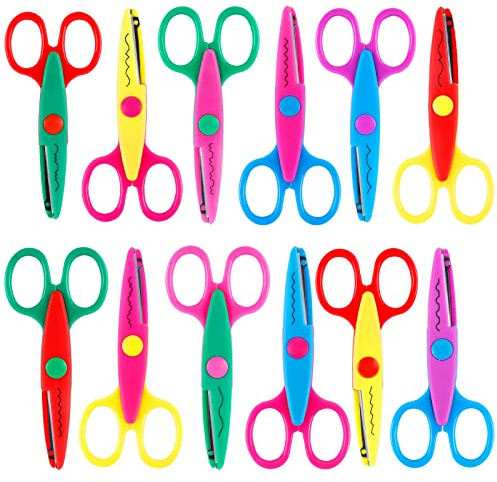 UCEC Craft Scissors Decorative Edge, 12Pcs Kids Scissors for Crafting, Zig Zag Cut, Pinking Shears, Colorful Design Shears for Crafts, Scrapbooking