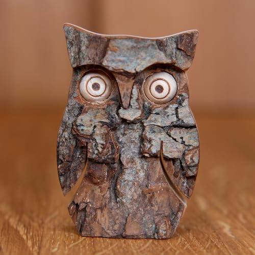 Staboos Figure gufo 40 mm – gufo di corteccia in legno europeo sostenibile, decorazione unica in confezione regalo – dolce riga di legno
