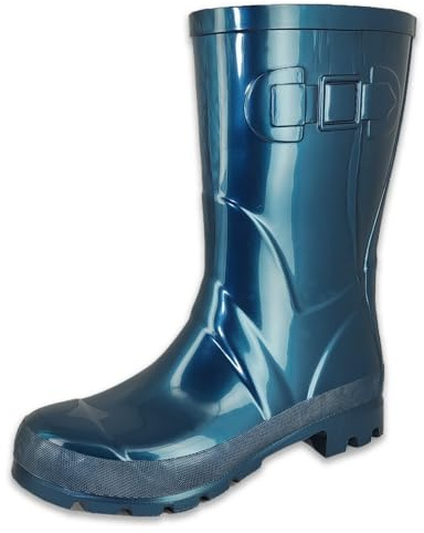 Beck Stivali da donna in gomma lucida, blu metallizzato, 39 EU