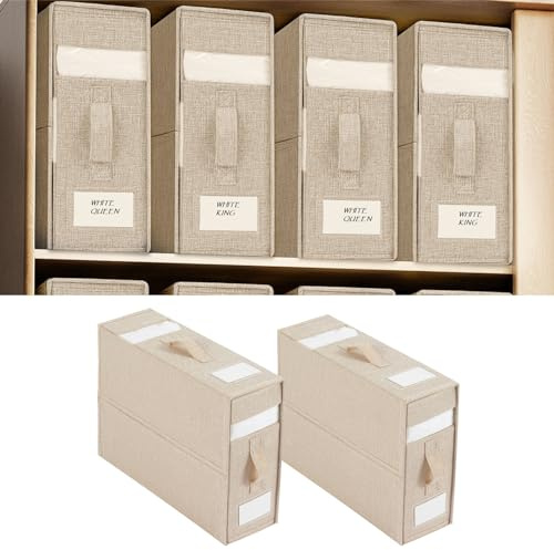 2-pack vikbara lakan arrangör med klart fönster och förbättrat handtag, beige linne förvaringspåse för sängkläder och påslakan – king och queen size sängar