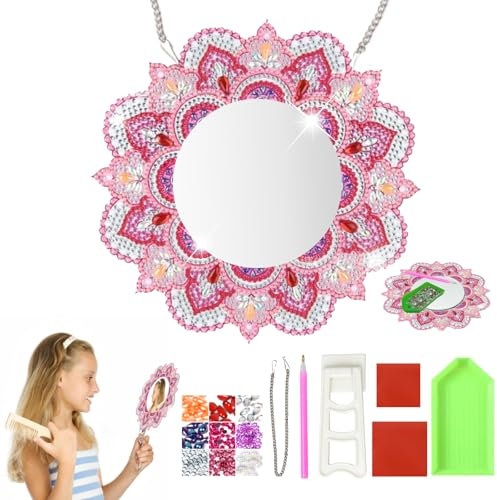 5D Diamond Painting Spiegel, Mandala Schminkspiegel Bastelset, Diamond Painting Kinder für DIY, Mädchen Geschenke 5 6 7 8 9 10 11 12 Jahre für die Dekoration von Wänden in der Wohnung