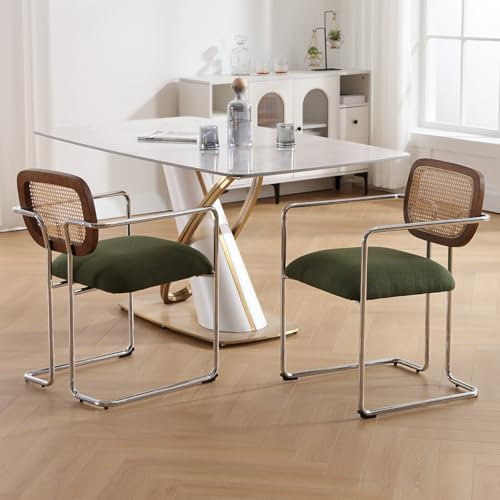chairus Gepolsterte Esszimmerstühle 2er Set Küchenstühle für Esstisch Polsterstuhl Akzentstuhl Leinen mit Metallbeinen Küche Wohnzimmer (Grün)