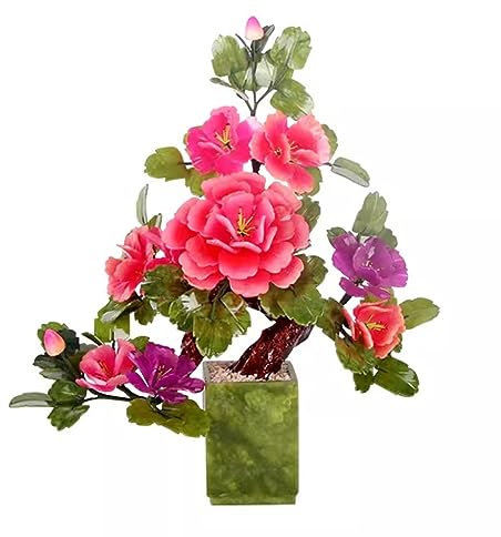 Planta en Maceta De árbol De Simulación Bonsái de peonía de Jade for sala de estar, decoración del hogar, manualidades de Jade, dormitorio, soporte de flores de estilo chino, adorno artesanal Árbol Bo