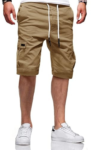 JACKETOWN Shorts Hommes Cargo Bermudas en Coton Hommes Pantalons Décontractés D'été Taille Élastique avec Poches