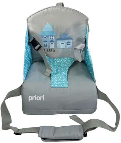 Priori Baby Albi Trona Portátil Bebé Plegable – Silla Elevadora de Viaje con Arnés de 3 Puntos, Ligera, Compacta y Fácil de Limpiar, Para Comidas en Casa Restaurantes y Vacaciones Hasta 15 kg (Azul)
