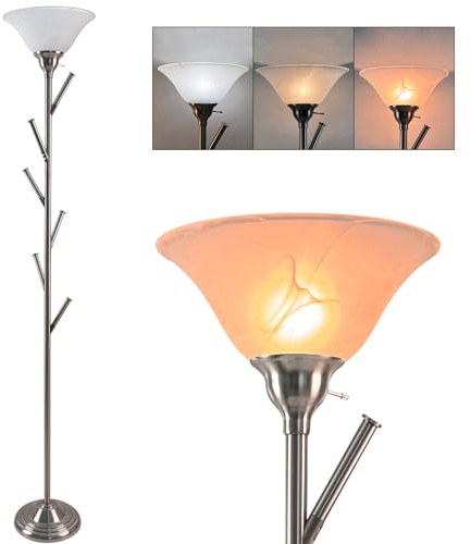 lianheng Tall Floor Lamp for Living Room, Torchiere Floor Lamps with 6 Hooks Clothes Rack, Coat Tree of Standing Lamp for Bedroom Office Corner