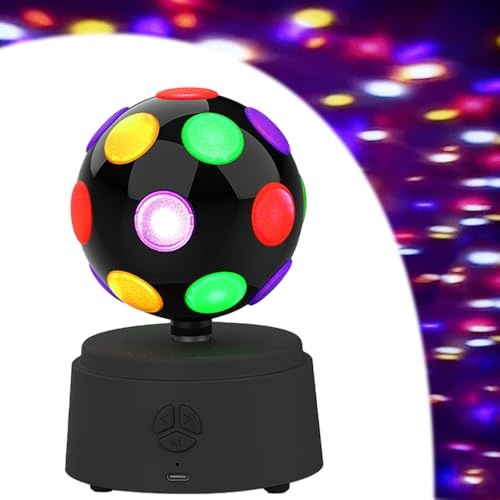 Dhqkqg Bola de Discoteca Giratoria 360° con LED Multicolor,Luz Discoteca Giratoria con Conectividad Bluetooth,Luces Discoteca para Casa,Cumpleaños,Parties,Bars,Efecto de Sonido Envolvente