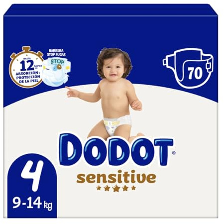 Dodot Sensitive Pañales Talla 4 (9-14 kg), 172 Unidades, Protección para Piel Sensible, 12h de Absorción, Barreras Antifugas y Materiales Ultra Suaves con Indicador de Humedad