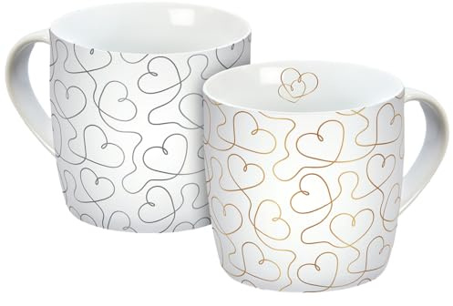 Tassen Set 2 teilig, Flying Hearts, Porzellan, 250ml, Tasse, Kaffeetasse, Porzellantasse, 2er Set, Geschenk, Freunde, Liebe, Herzen