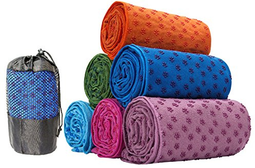 Kamay's Non-Slip Yoga Towel Mat With Bag Quick Dry Microfiber Extra Long 63 x 180cm/24.8 x 72inch Dot Grip Bikram With Free Nylon Mesh Carry Bag Available in 5 Colors (Pink)