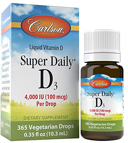 Carlson Super Daily D3 4,000 IU (100 mcg), Heart & Immune Health, Teeth & Bone Strength, Unflavored, 365 Drops