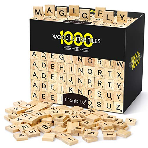 Magicfly Scarabeo Gioco da Tavolo, 1000 Pezzi di Lettere Scarabeo Artigianali in Legno, A-Z per Decorazioni Regalo Gioco di Parole Scarabeo