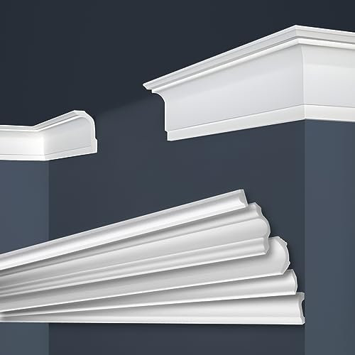 Marbet, listelli da soffitto in polistirene XPS, modanature in stucco di alta qualità, leggeri e robusti, dal design moderno (confezione risparmio da 124 metri, E-35, 45x67 mm), listello angolare