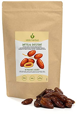 IDDA Herbal Datteri Denocciolati Secchi 500g, Datteri Interi senza Zucchero, Snack di Frutta