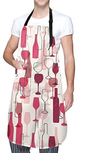 Echoserein Verstellbare wasserdichte Latzschürze für Männer und Frauen, Koch, Küche, Kochen, Grillen, Grillen, Abstrakte Weinflasche, Einheitsgröße