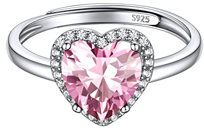 ChicSilver Anello Donna Argento 925 Regolabile, Anello Donna Rosa Tormalina Pietra Portafortuna Ottobre, Anelli Cuore Regolabili Confezione Regalo