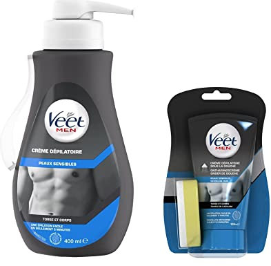 Veet Men - Set di 1 crema depilatoria 400 ml e 1 crema depilatoria sotto la doccia, 150 ml
