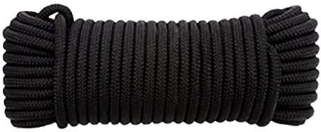 Cuerda de nailon de 20 m, cuerda de nailon gruesa y resistente, cuerda negra de nailon sólido, cuerda de bandera negra, cuerdas de amarre multiusos para camping, jardín al aire libre (negro, 10 mm)
