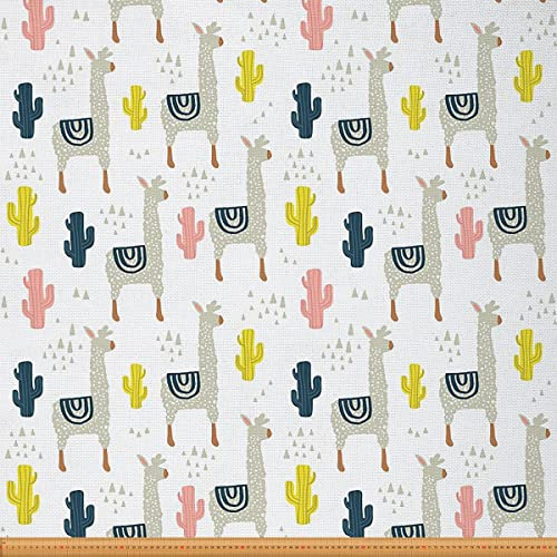 Süß Llama Polsterstoff von The Yard Karikatur Llama Alpaka Kaktus Draussen Stoff von The Yard Südamerikanische Tiere Druck Dekostoff für Polster und Heimwerkerprojekte 92x150cm