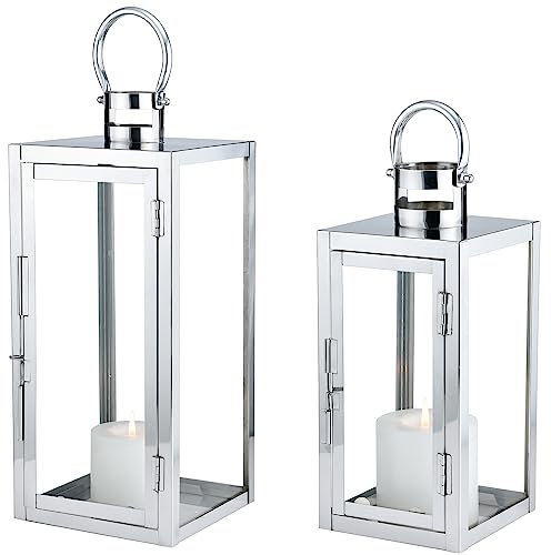 Marrakesch 2er Set Gartenlaterne Laterne 39cm & 27,5cm | Laternen für Draußen Marra Silber modern als Gartendeko