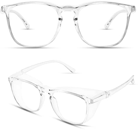 URAQT Transparenta skyddsglasögon, säkerhetsglas med sidoskydd, säkerhetsglasögon, antidimma, ögonskyddsglasögon för glasögonbärare byggarbetsplats, verkstad, cykling, jogging, vit