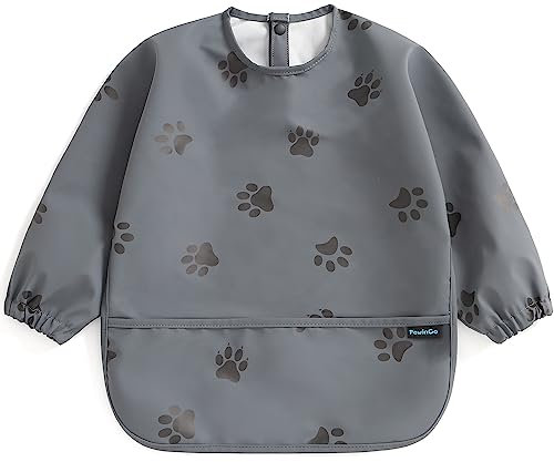 PewinGo Lätzchen zum Abstillen mit Langen Ärmeln&BLW, Weiches und Hautfreundliches Material, Lätzchen zum Stillen, Wasserdicht und Leicht zu Reinigen & Maschinenwaschbar,für Baby,und Kinder Dunkelgrau