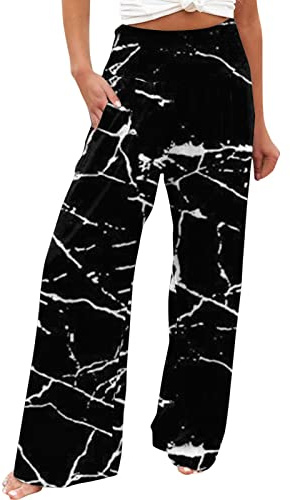 EODJXIO Pantaloni Donna Eleganti a Gamba Larga Casual con Coulisse a Vita Alta Comodi Maglia Primaverile