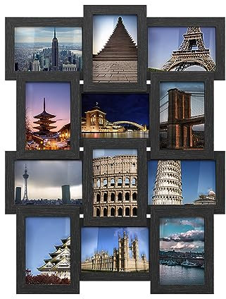 SONGMICS Bilderrahmen-Collage für mehrere Fotos, 12 Fotorahmen, Fotocollage, für 10 x 15 cm Bilder, Wandcollage, Fotowand, Montage erforderlich, tintenschwarz RPF26BK